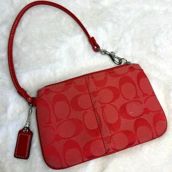 y2k COACH Red Signature Canvas Wristlet - Picture 1 of 4